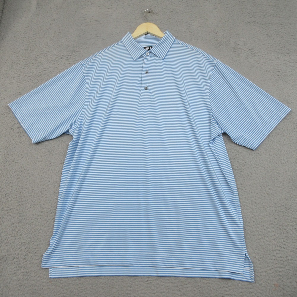 FootJoy Polo Golf‎ Shirt Mens XL Blue Stripe Performance Stretch Acushnet